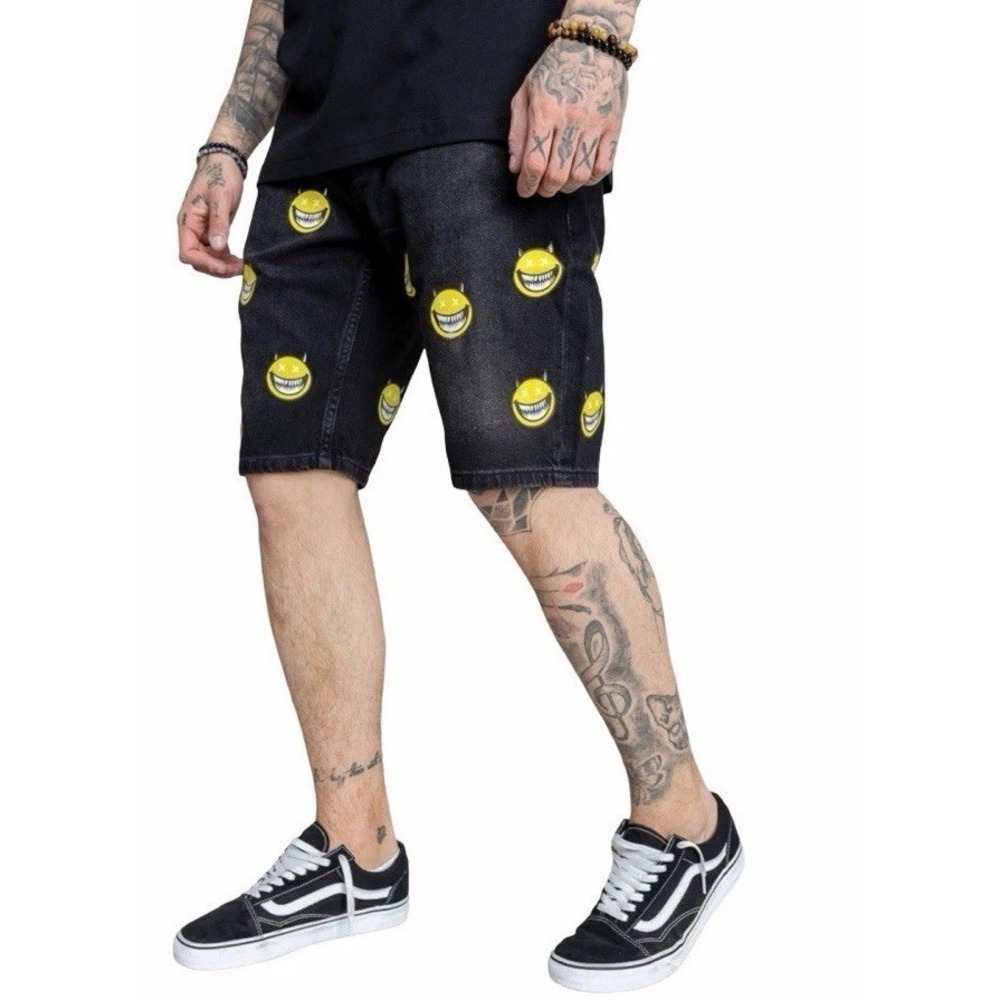 2Y DNM Evil Smile Shorts Sz 30 Distressed Smiley Face Streetwear Urban Grunge